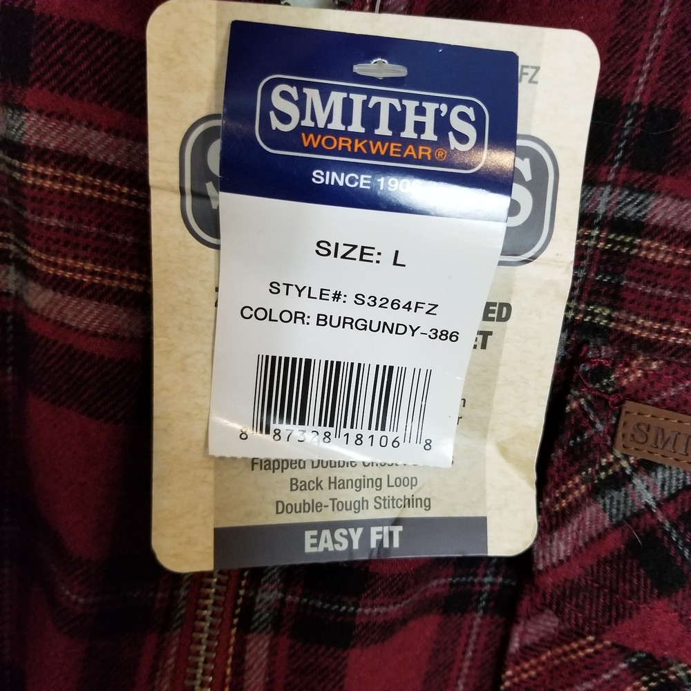 Smith's Workwear Zip-Front Sherpa-Lined‎ Flannel Shirt Jacket Sz L Red Plaid - Picture 9 of 12
